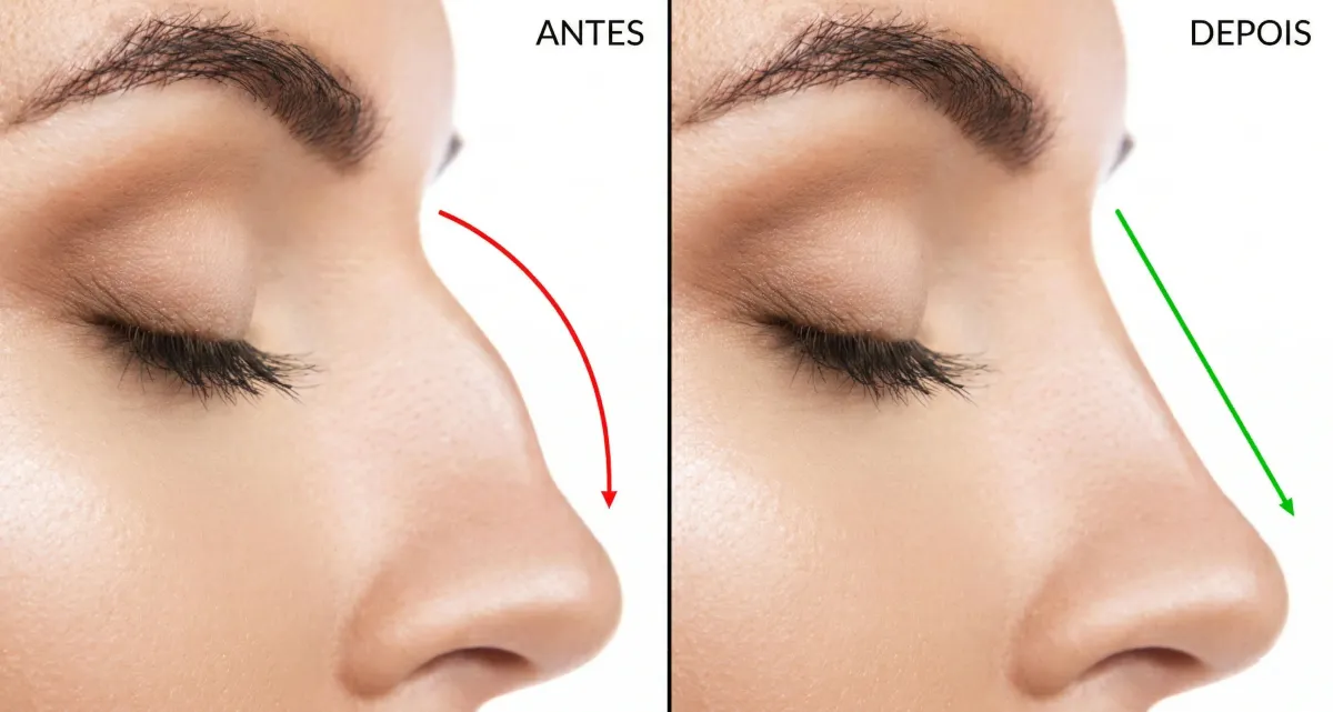 Ilustração das principais áreas de alteração durante a rinoplastia: o dorso nasal e a ponta cartilaginosa.